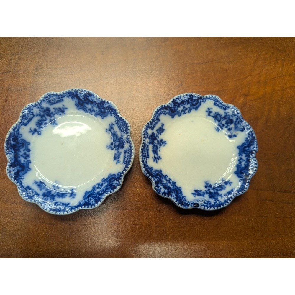 Set Of 2 Antique W.H. Grindley Osborne Flow Blue Butter Pats 3" England